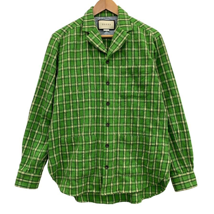 GUCCI グッチ ウールチェックシャツ GG柄 緑 46サイズ 専用ケース付き グッチ ネルシャツ ウール チェック グリーン【AFB18】 - メルカリ
