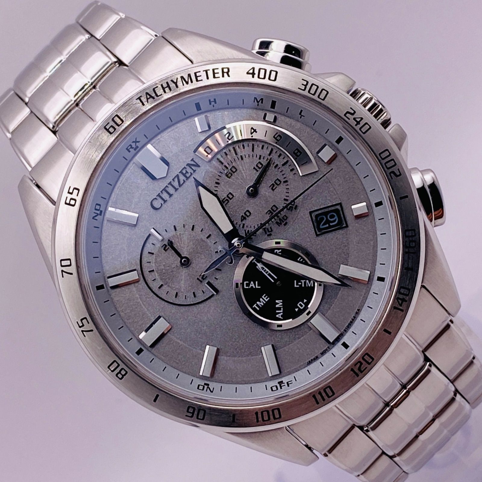 シチズン エコ・ドライブ電波時計 AT3000-59L クロノ 超美品 CITIZEN 
