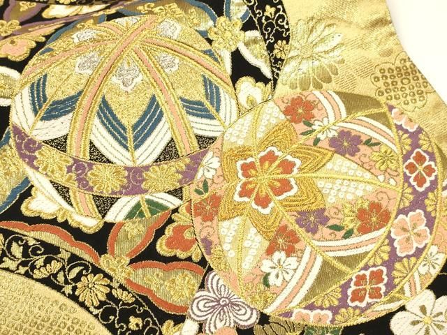 平和屋着物◎六通柄袋帯 市松文様 金糸 正絹 逸品 未使用 AAAW3519dt