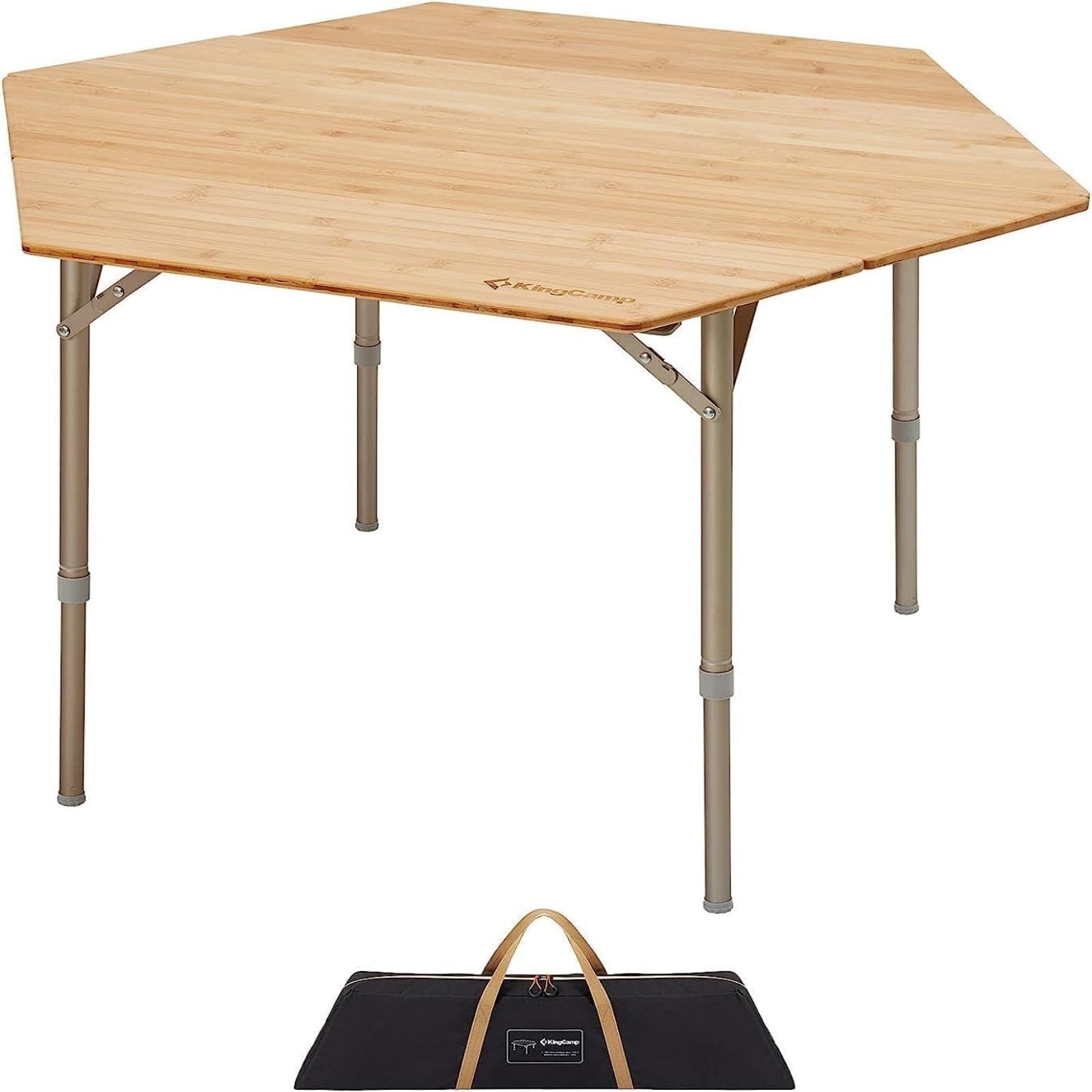 在庫セール H40~60 cm 六角 100x キャンプ用品 耐荷重30kg 4~6人用 収納袋付き コンパクト ローテーブル 折りたたみ 竹製 折り畳み 高さ調整 テーブル アウトドア KingCamp