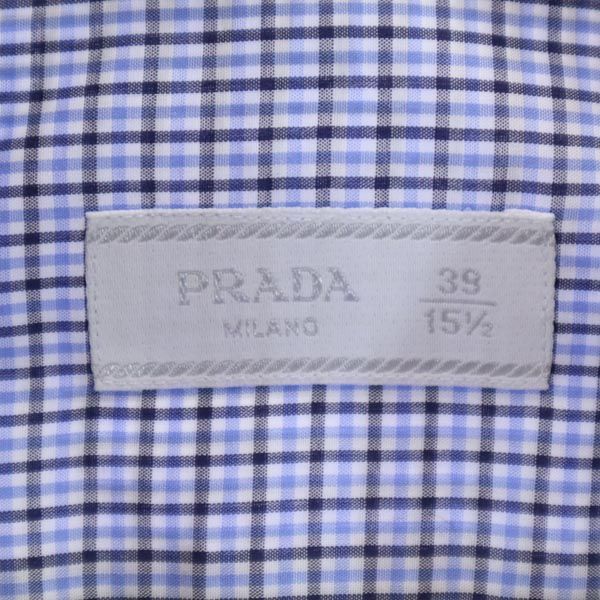 プラダ チェック柄 長袖 シャツ 39 青×黒×白 PRADA ルーマニア製 メンズ   【221110】 メール便可