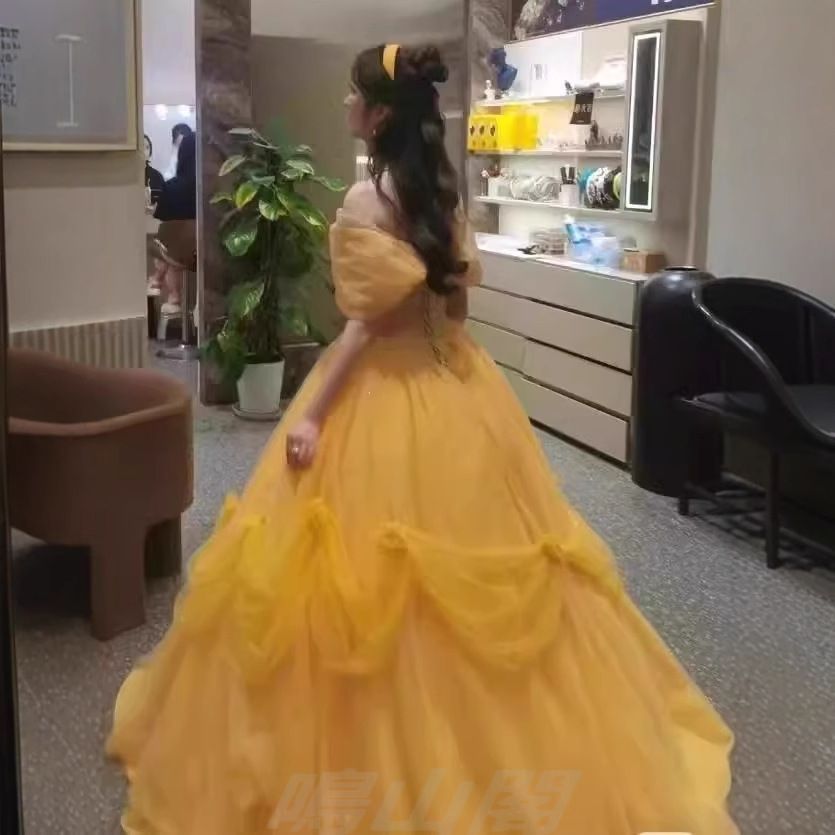 洗練 ドレス レディース イエロー 2025夏 プリンセス パーティードレス 成人式 舞台衣装 フォトウェディング 感