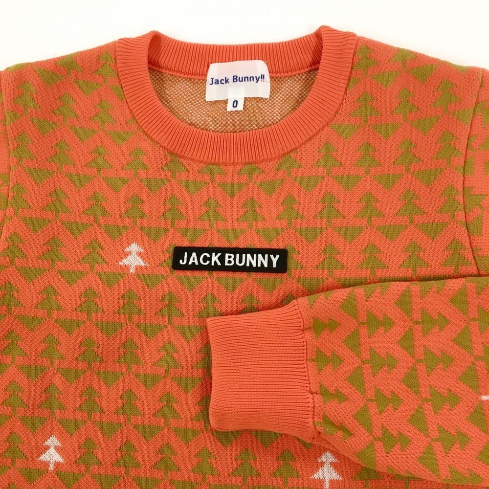 【超美品】ジャックバニー セーター オレンジ×ベージュ 総柄 刺しゅうワッペン ニット レディース 0(S) ゴルフウェア Jack Bunny