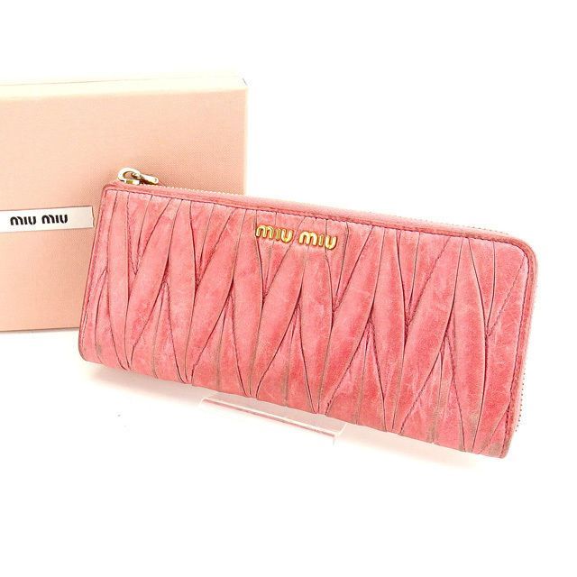 MIUMIU レディース マテラッセL字 財布 ミュウミュウマテラッセ L字ファスナー財布 ピンク ゴールド金具