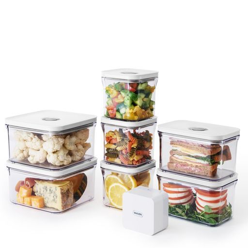 VAKUENプレミアム真空保存容器-全自動食品シーラー機ショート8点セットバルブで便利開閉BPAフリー 漏れ防止非真空保存の容器よりも最大5倍長く食品を新鮮に保存 OT-BASICSET|8P