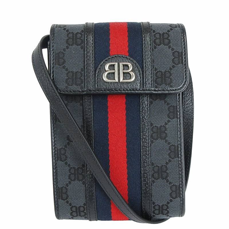 バレンシアガ BALENCIAGA グッチ GUCCI コラボ ハッカー フォーンケース ショルダーバッグ スクエア フラップ キャンバス 総柄  680130 黒 ブラック 鞄 ☆AA☆ - メルカリ