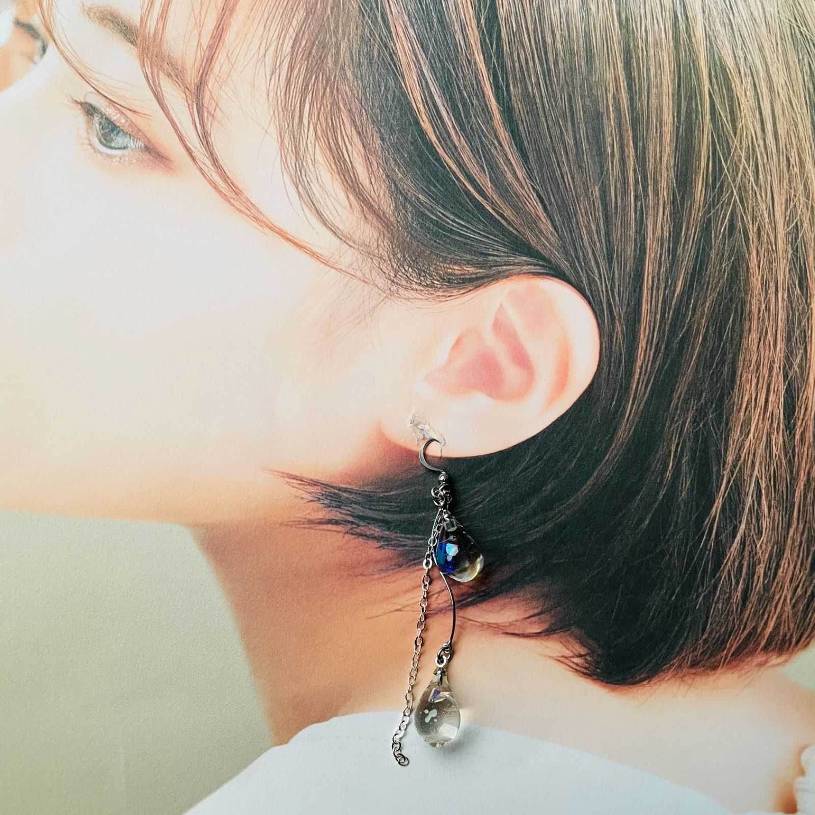 水色系　ビジュー　ピアス　ハンドメイド　イヤリング変更可 水色系 ビジュー ピアス ハンドメイド イヤリング変更可