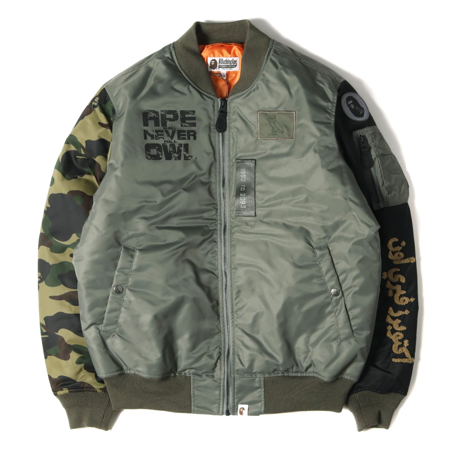 美品 A BATHING APE ア ベイシング エイプ Octobers Very Own 1stカモ クレイジーカラー MA-1 フライトジャケット  OVO LOOSE FIT MA-1 22AW M ブルゾン コラボ - メルカリ