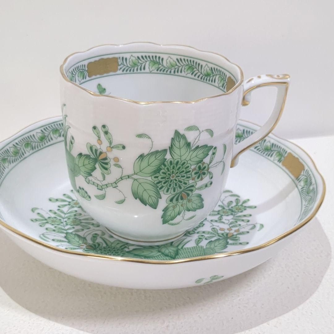 ヘレンド インドの華 アポニー グリーン ティーカップ ソーサー