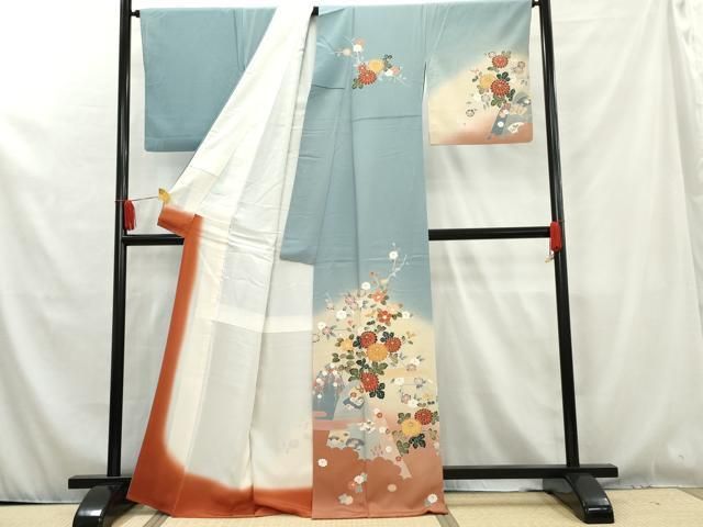 平和屋着物■訪問着　陶器文　暈し染め　正絹　逸品　未使用　AAAK4247Abw 平和屋着物□訪問着 手描き 陶器草花文 暈し染め 金銀彩 正絹