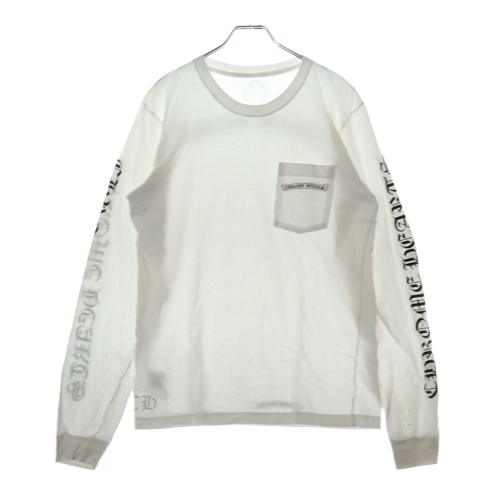 CHROME HEARTS (クロムハーツ) Scroll Logo L/S Tee バックスクロール プリント 長袖ポケットTシャツ ロンT ホワイト