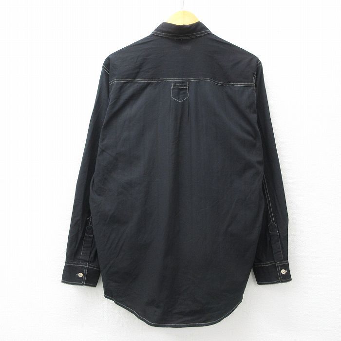 XL/古着 SASSON 長袖 シャツ メンズ 80s コットン 黒 ブラック 25may31