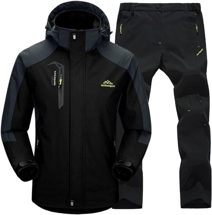 BENQUE ベンケ アウトドアジャケット 上下セット メンズ ウェア 登山服 釣り 防風 撥水 耐水圧 7000mm 3.ブラック 速乾トレッキングパンツ L