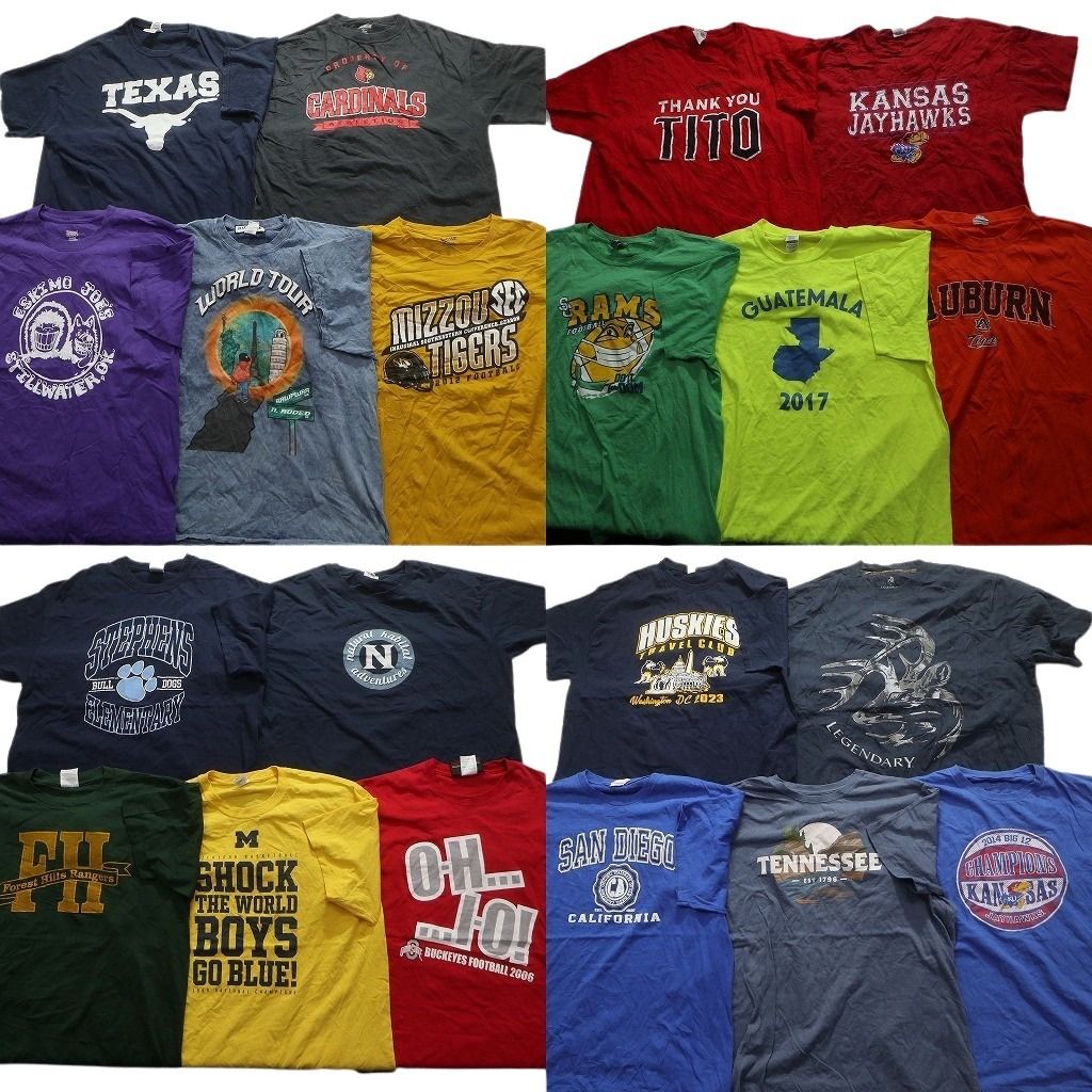 古着卸 mix プリント 半袖Tシャツ 20枚セット メンズ XL カンサス テキサス テネシー カレッジ風 古着 NA0325