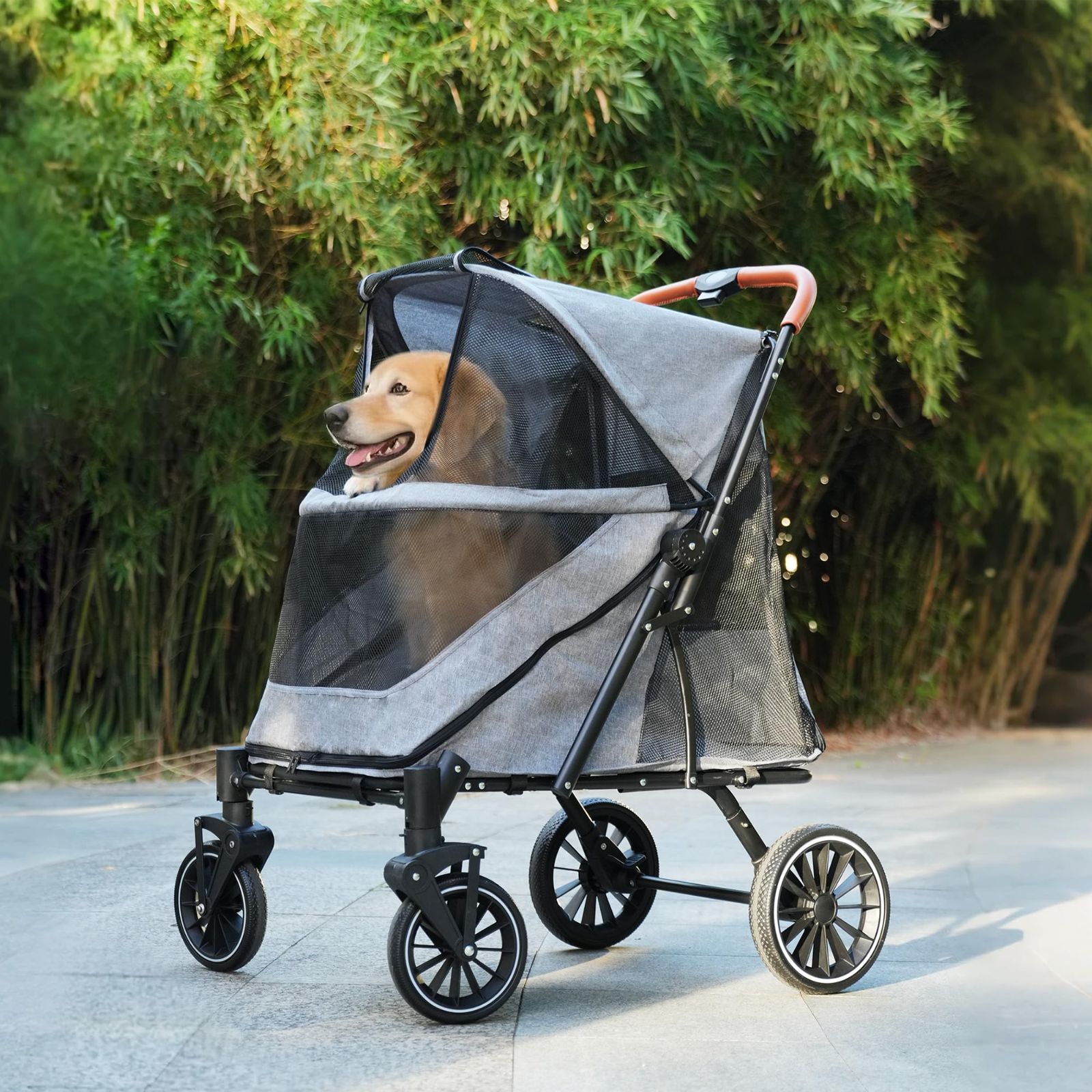 介護用 工具不要 組立簡単 軽量 ドッグカート 猫 小型犬 犬 中型犬 ワンタッチ折り畳み 多頭 猫 折りたたみ 乗りやすい 動物 前後ドア 大型犬対応 耐荷重50㎏ ペット用品 ペットカート グレー OSJ