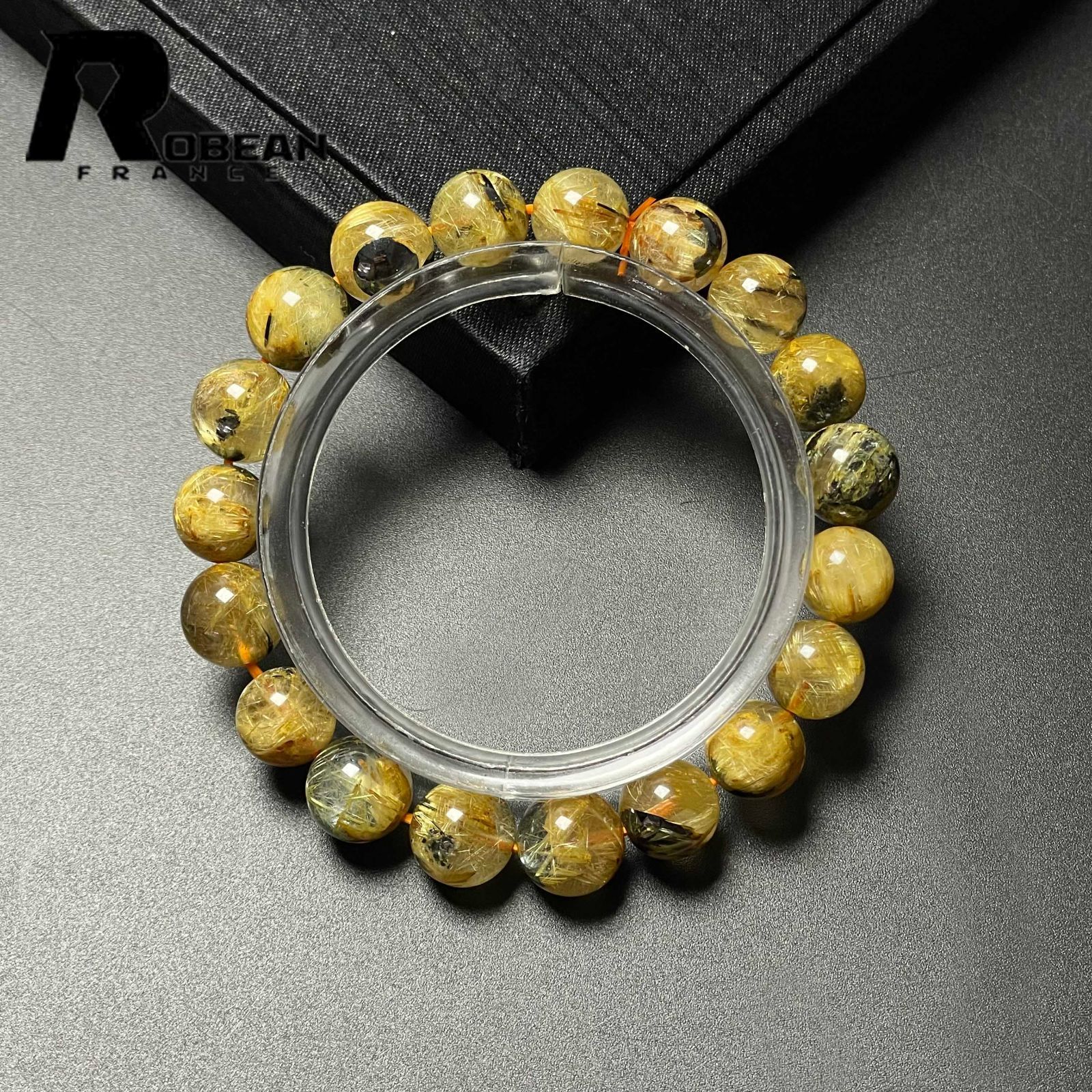 絶賛 EU製 定価11万円 ROBEAN 太陽花タイチンルチル 黄金針水晶 金運 開運 ゴールド ブレスレット パワーストーン プレゼント 9.6-10.7mm M0916480