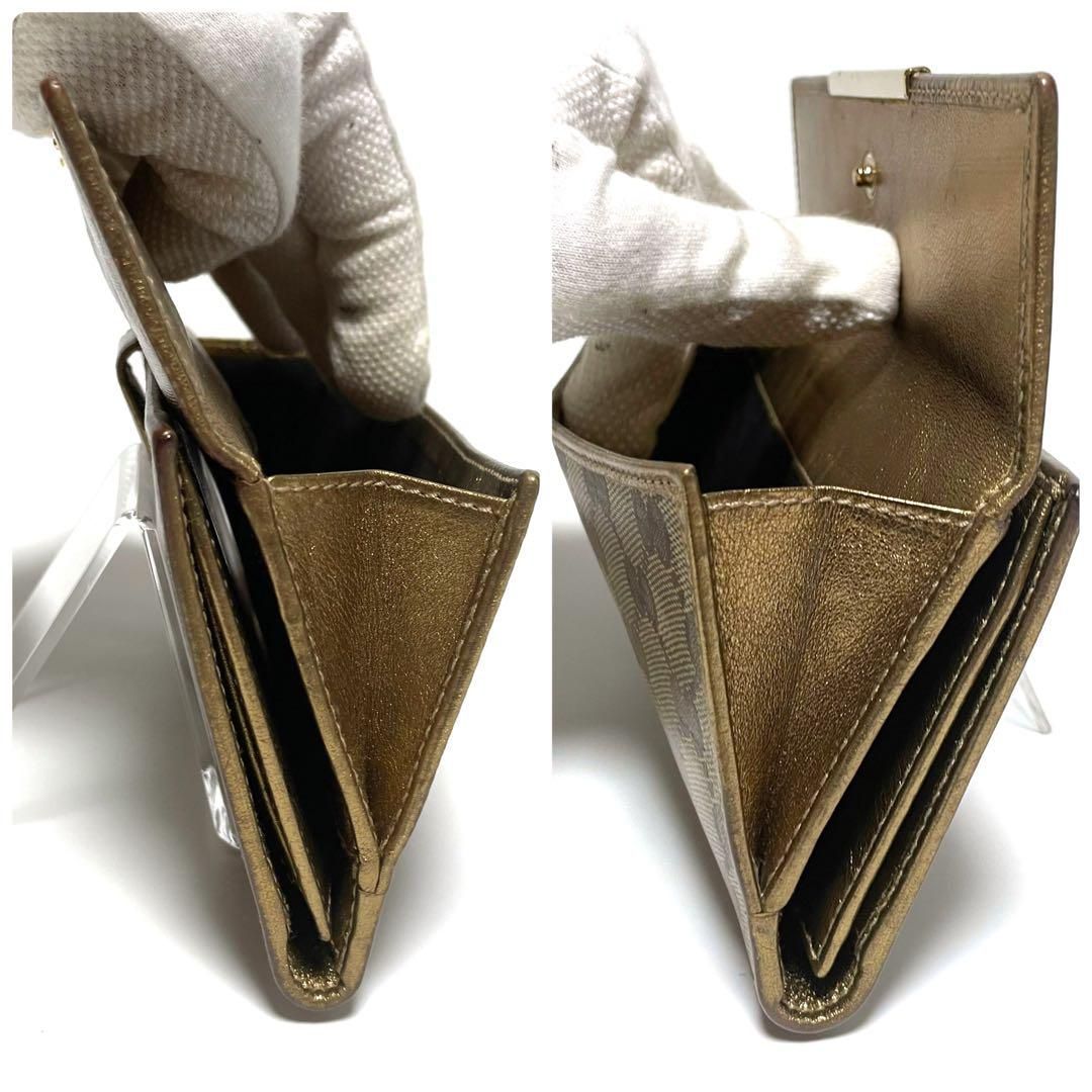 グッチ 112715 ニ折り財布 GG柄 ゴールドプレート ロゴ ブラウン  