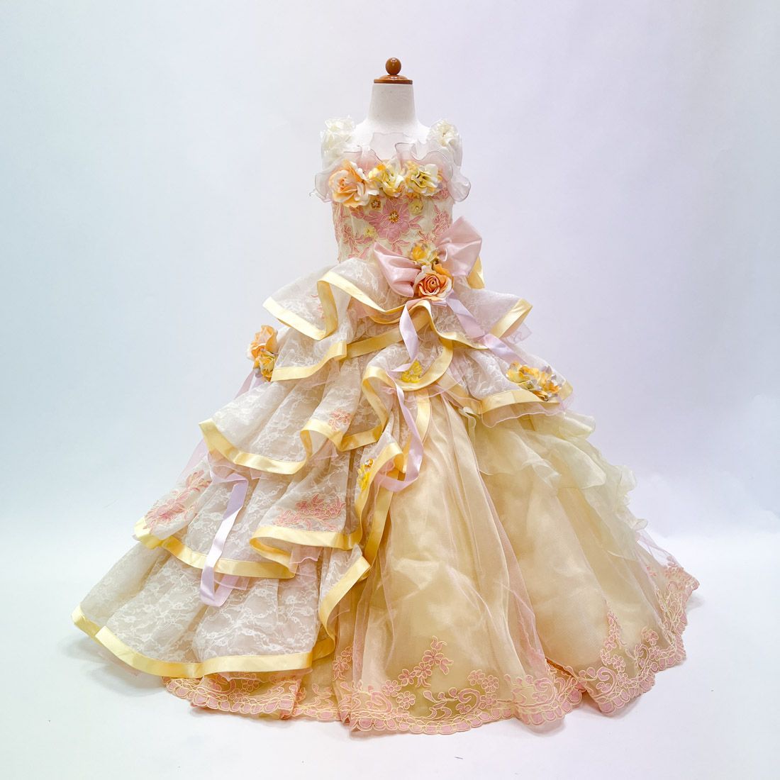 キッズドレス 子供ドレス イエロー系 不明 サイズ7相当 KD-54