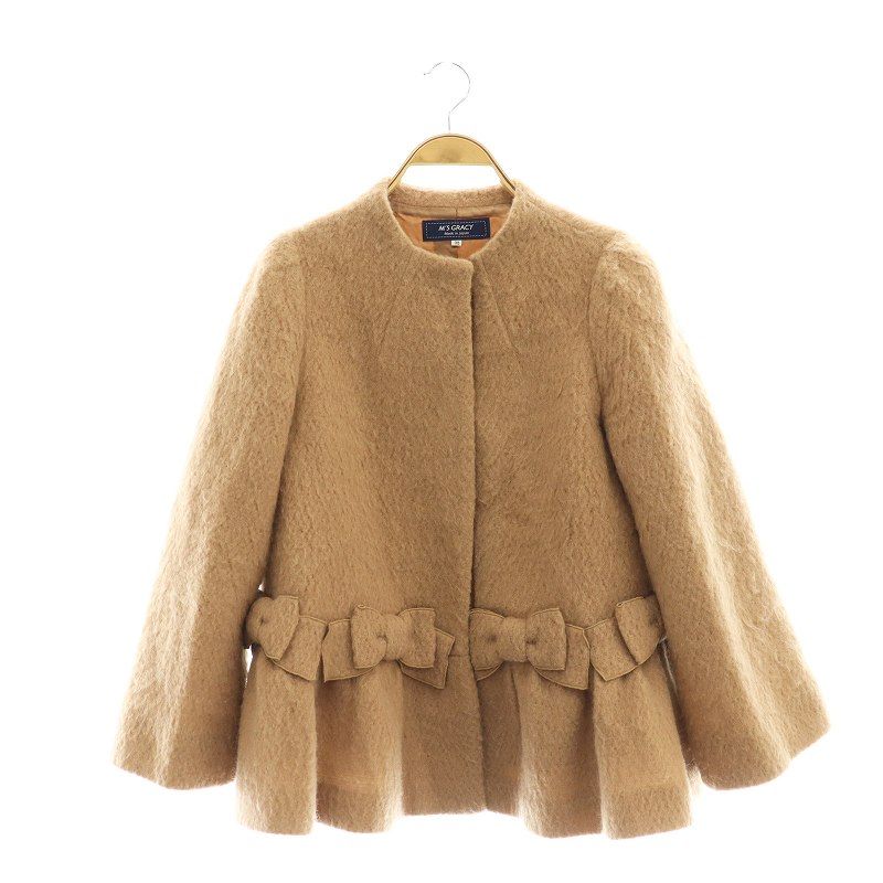 完売品✨　エムズグレイシー　ノーカラーコート　ウール　リボン　フレア　38 エムズグレイシー M'S GRACY リボンフレアノーカラーコート ジャケット