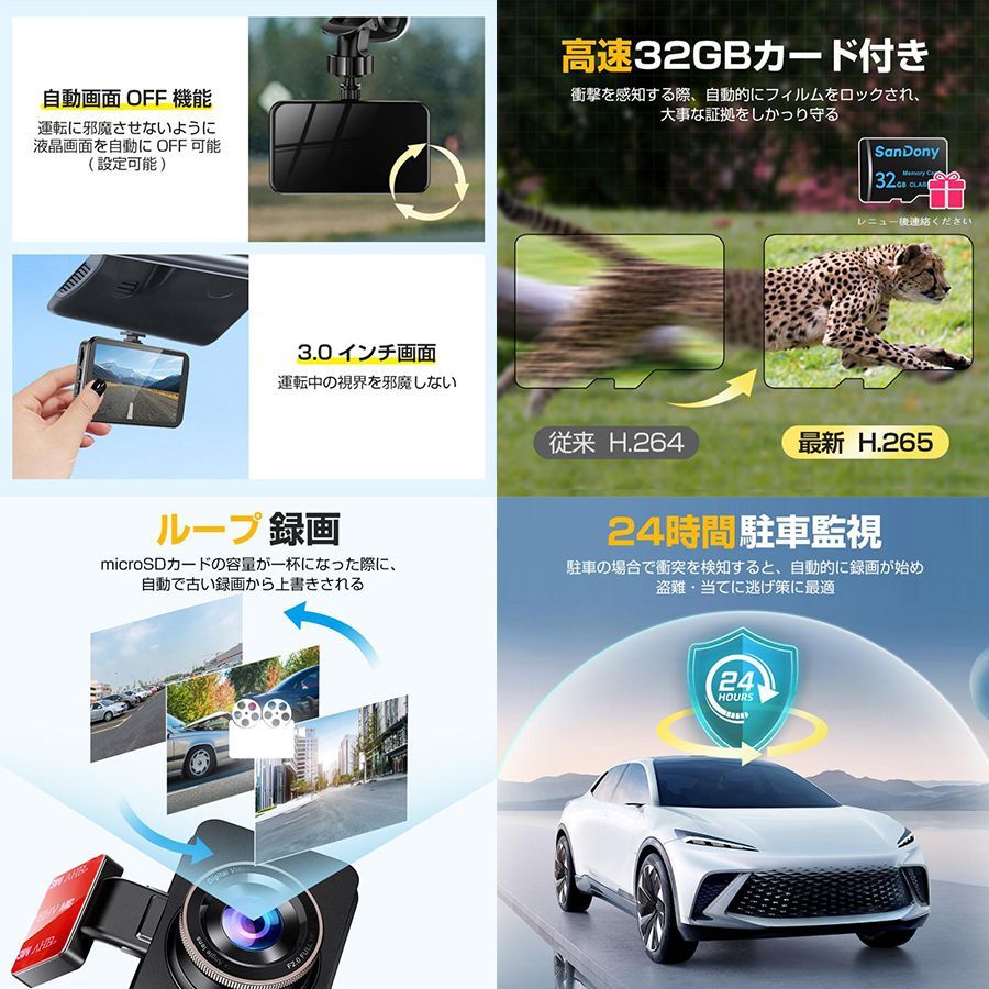 ドライブレコーダー 前後 2カメラ 日本製センサー 車載カメラ 1440PフルHD 高画質 液晶パネル 170°広視野角 デュアルドラレコ プレゼント 2024 最新版