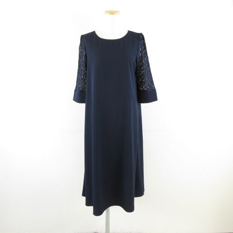エモーショナルドレッシーズ EMOTIONALL DRESSES ワンピース レース パーティドレス 七分袖 ひざ丈 紺 38 *A80
