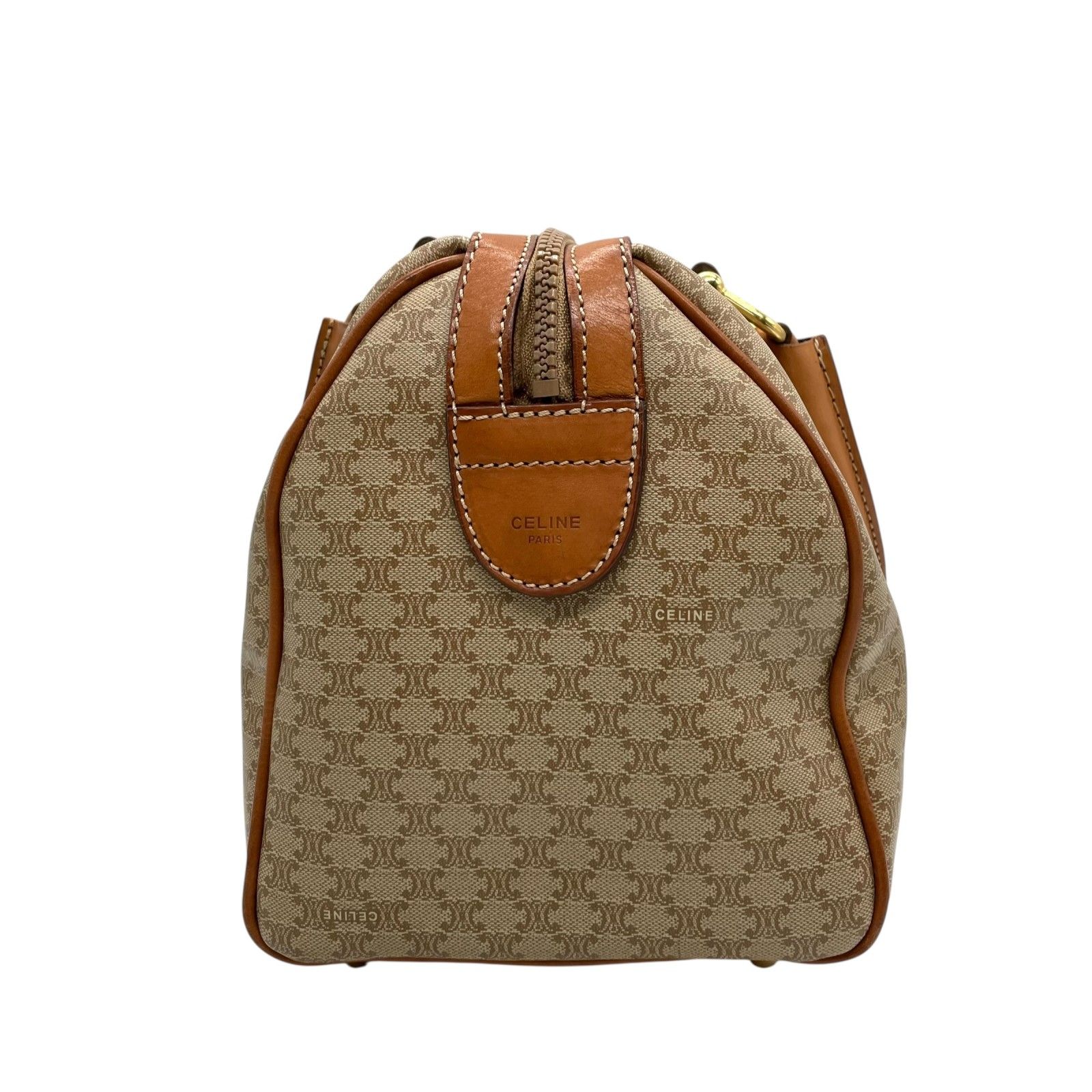 極美品 CELINE PVC レザー トートバッグ マカダム柄 筒型 ブラウン 極美品 CELINE PVC レザー トートバッグ マカダム柄 筒型 ブラウン