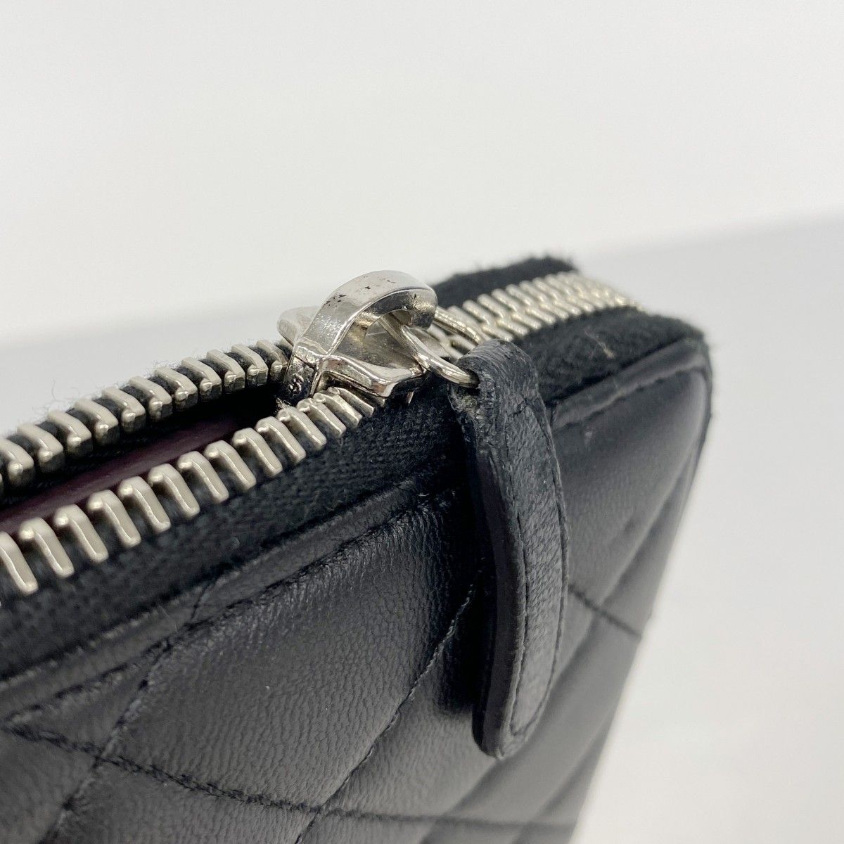 5ia0195-h】シャネル 長財布 マトラッセ ラムスキン ブラック シルバー  