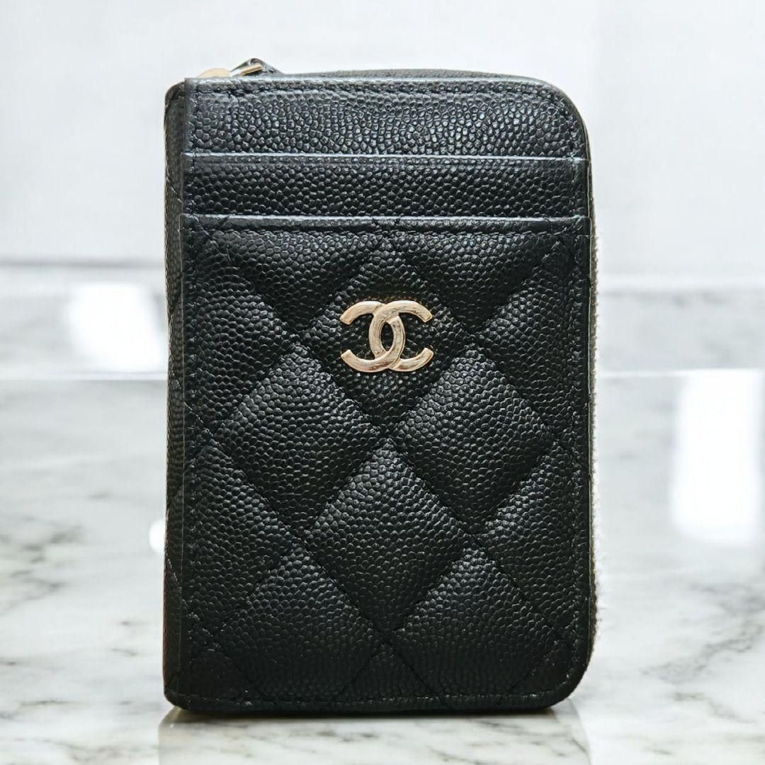シャネル マトラッセ キャビアスキン コインケース フラグメントケース カードホルダー ブラック 黒 ゴールド金具