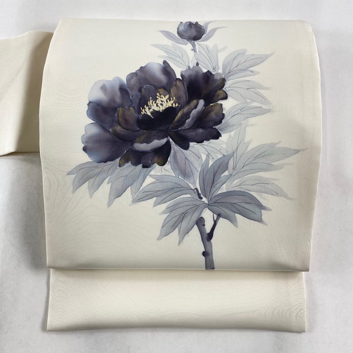 名古屋帯 美品 優品 落款 牡丹 金彩 クリーム 正絹 【中古】 名古屋帯