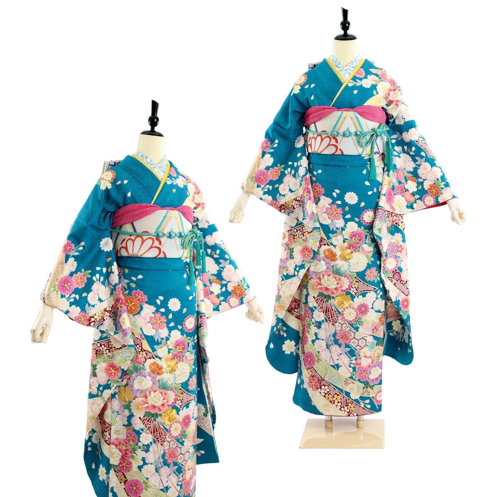 振袖 振袖セット USED振袖 水色 古典柄 熨斗 金駒刺繍 7点フルセット