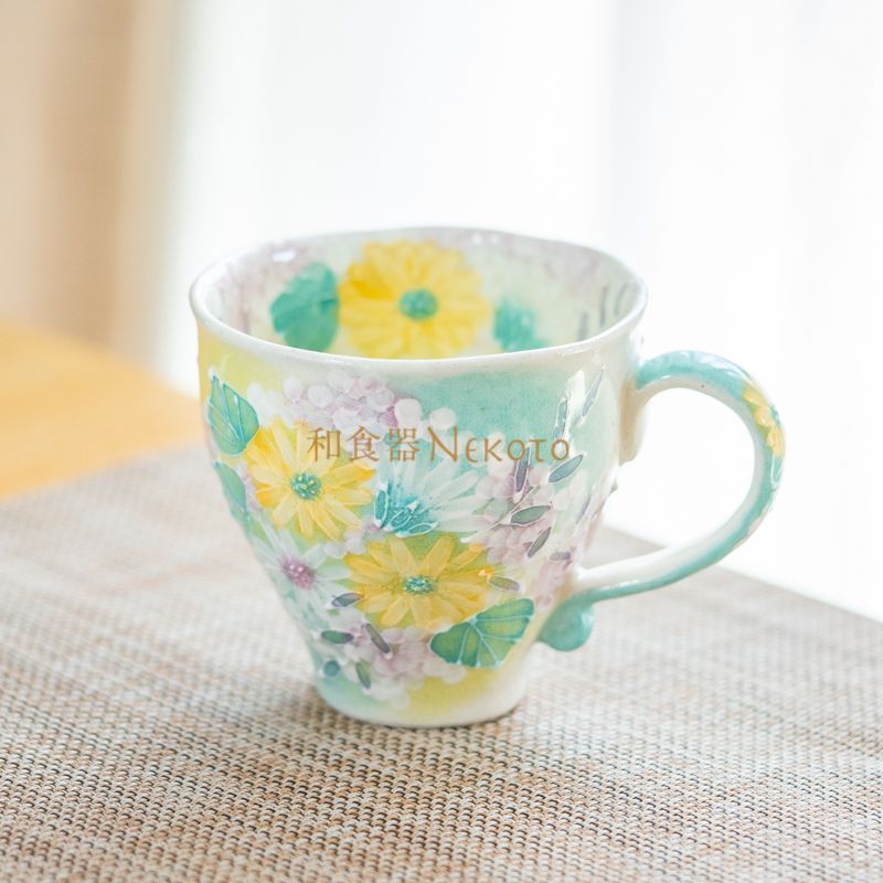 日本製ゆずりは工房 緑彩花畑 マグ 花柄 おしゃれ かわいい カフェ
