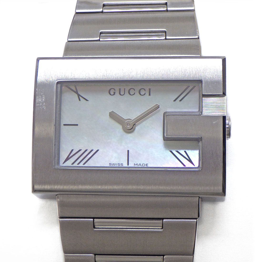 【Gレクタングル】GUCCI グッチ 時計 100L ホワイトシェル ☆極美品☆ GUCCI - グッチ GUCCI 100L Gレクタングル ダイヤベゼル ホワイト