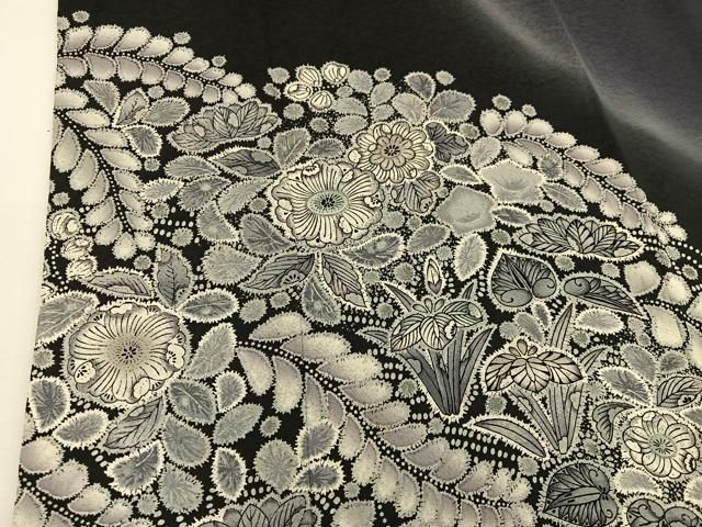 平和屋着物○訪問着 辻が花 暈し染め 黒地 正絹 逸品 BAAV0469mz