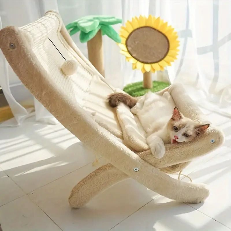 猫用 ハンモック ソファ ベッド ペット 調節 小型 中型 夏用 冬用 オールシーズン おしゃれ 爪とぎ サイザル麻 スクラッチボード 白 ホワイト 4-7