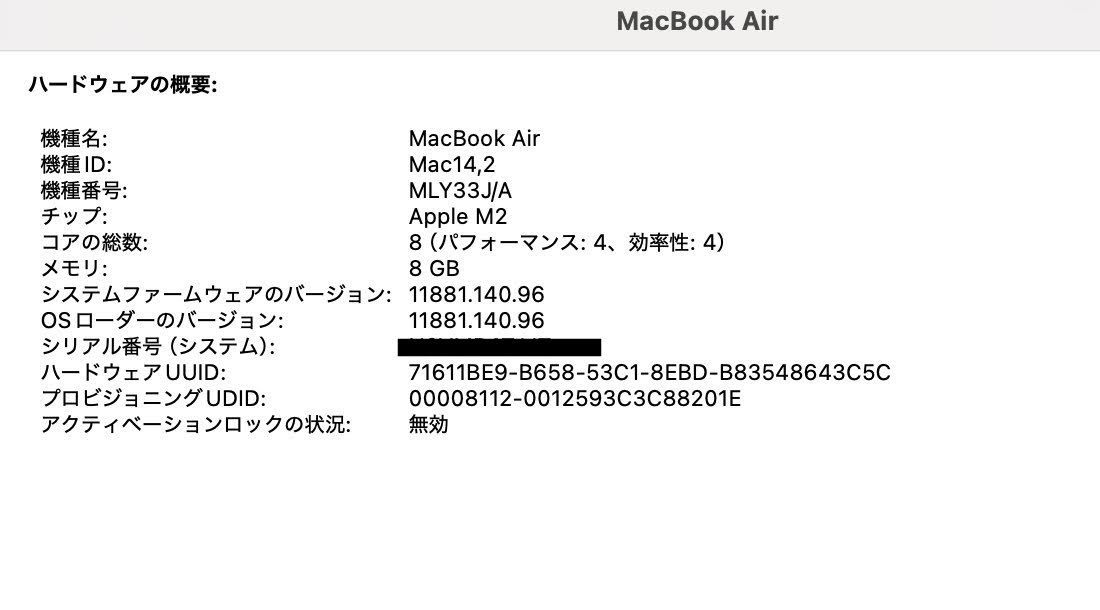 美品 Apple MacBook Air M2 2022 MLY33J/A 8GB SSD 256GB