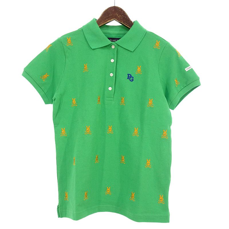 パーリーゲイツ/PEARLY GATES GOLF ゴルフ ウサギ 刺繍 総柄 半袖 ポロシャツ Tシャツ グリーン  サイズ レディース0