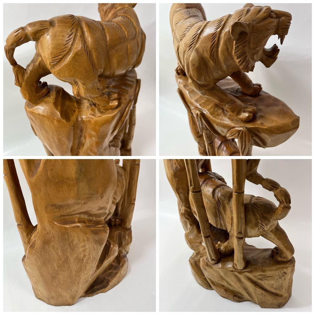 か69【骨董品】竹と虎2体一対木製 一本木 一木造り 置物 床飾り 高さ56cm か69【骨董品】竹と虎2体一対木製 一本木 一木造り 置物 床飾り 高さ