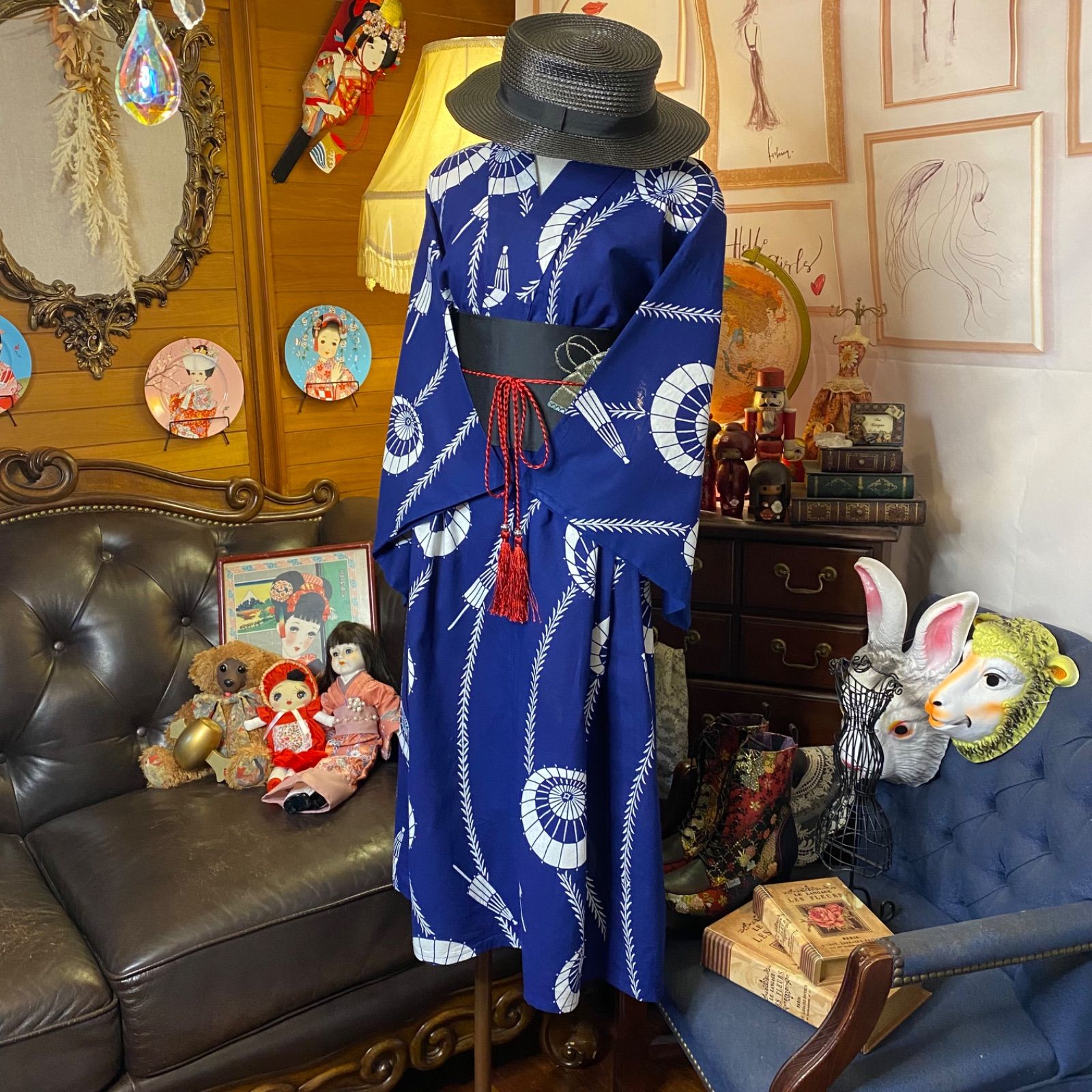 和洋折衷 浴衣 リメイク ワンピース ドレス 名古屋帯サッシュベルト