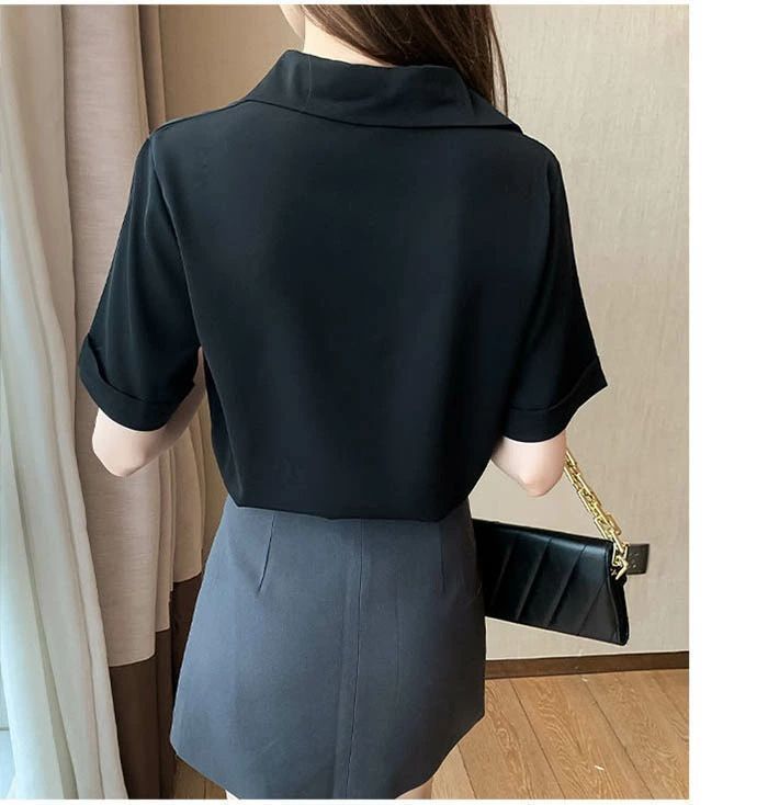 トップス ブラウス 半袖 レディース シフォン 夏 シフォンシャツ 落ち感 ゆったり 女性らしい トップス ワイシャツ シンプル シフォン オフィス おしゃれ 無地 sgkt1820.jpg