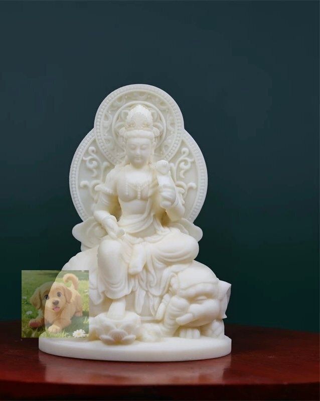 文殊菩薩 普賢菩薩 木彫仏像 仏教美術 精密細工 彫刻工芸品