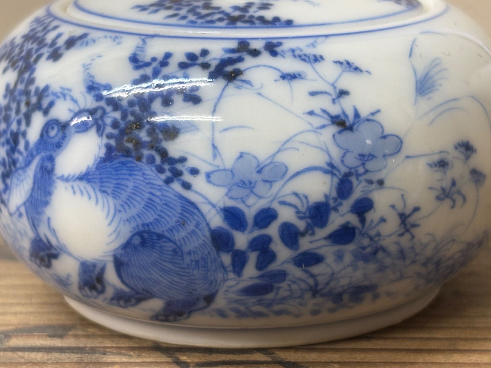 送料無料　明治期美濃焼の名工　加藤五輔造染付細密画牡丹之図茶器 市之倉 名工 加藤五輔作 清陶園 染付兎文 急須 明治時代 美濃焼
