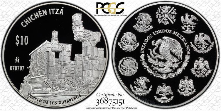 2011-Mo PCGS PR69 DCAM | MEXICO - Templo de los Guerreros - 10 Peso Coin 33843P