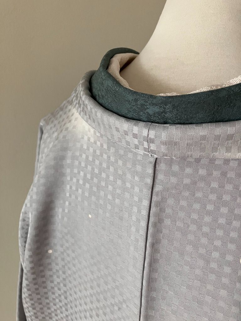 ♥ 市松地紋×蛍ぼかし 長羽織 仕立て替え グレー系 ロング丈 C030 KIN-KAAI_COM