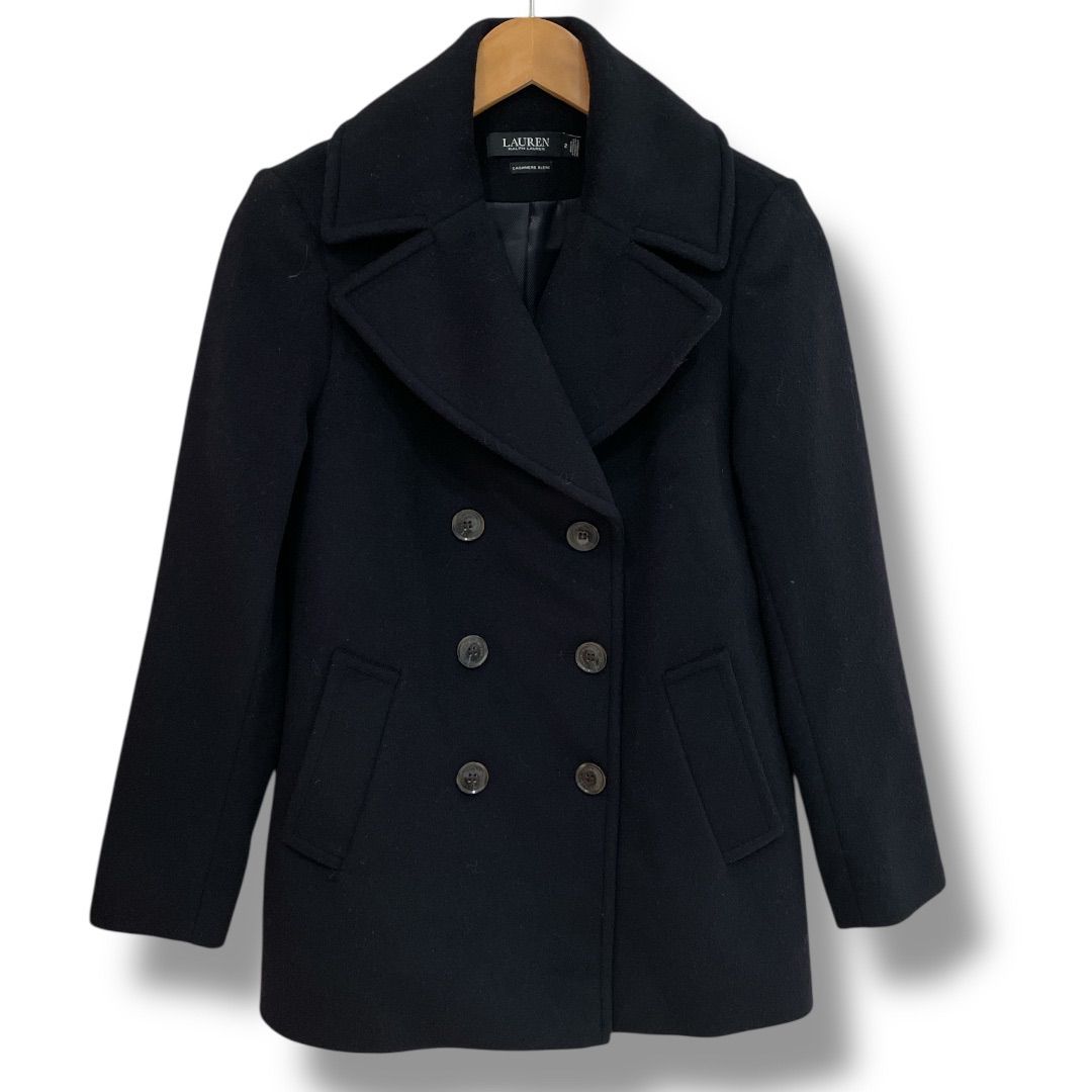 LAUREN RALPH LAUREN ローレンラルフローレン カシミヤ混ウールショートピーコート 570140-01 ピーコート ショート丈 ダブルブレスト カシミヤ混 ネイビー サイズ2 レディース 冬 ゴーゴー古着セントラルパーク名古屋店NO.1242