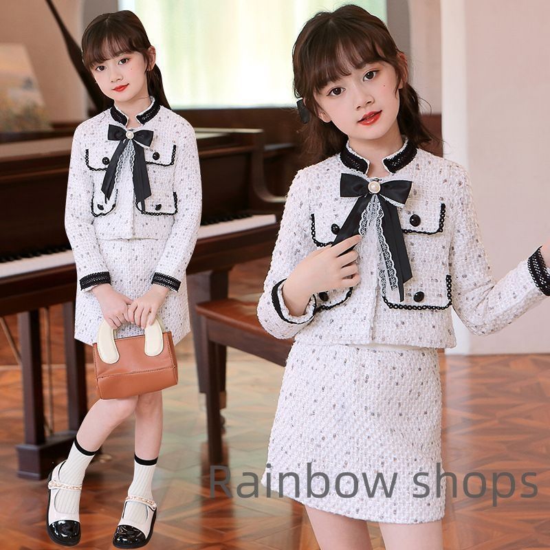 入学式 スーツ 女の子 子供服 二点セット セットアップ スカートスーツ 学院風 お嬢様 リボン付き ホワイト ネイビー キッズスーツ 子供スーツ xlcp74
