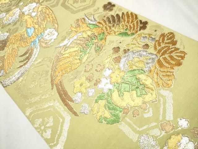 平和屋着物▽六通柄 本袋帯 鳳凰草花文 金銀糸 正絹 逸品