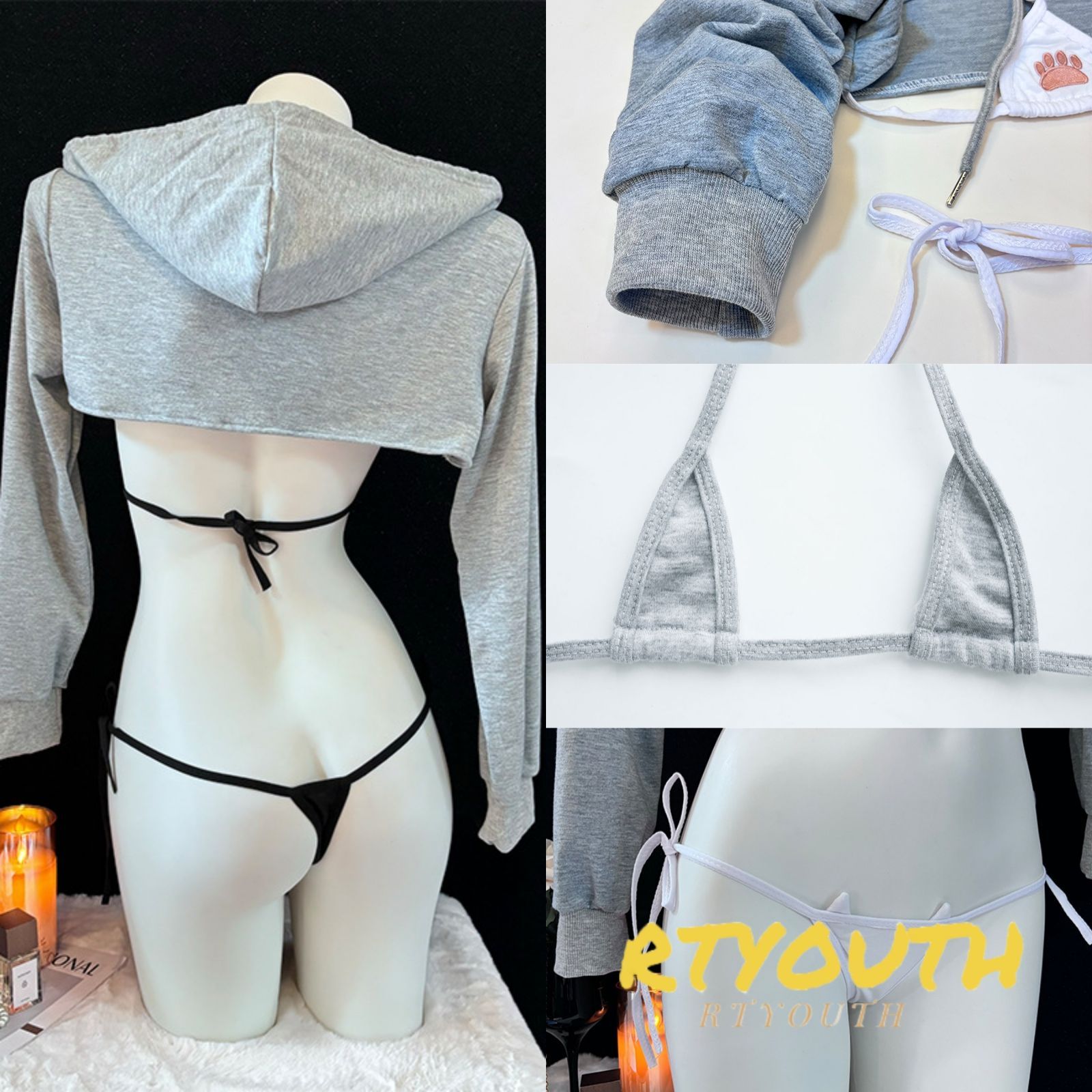 夏　えっち 在庫処分] マイクロビキニ コスプレ セクシー エッチ 極小 過激 変態 ランジェリー 可愛い 紐パン下着 ハイレグ 長袖 夏 フード付き  プルオーバー 3点セット - メルカリ