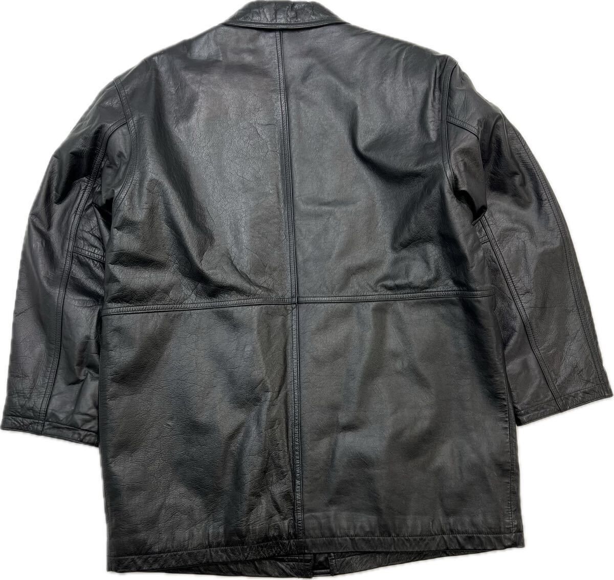 90s ☆ NEW ☆ 牛革 レザー コート ジャケット LL 秋冬 ゆるだぼ ルーズ アメカジ 古着 ストリート ヒップホップ ブラック ニュー■S3360 90s ☆ NEW ☆ 牛革 レザー コート ジャケット LL 秋冬 ゆるだぼ