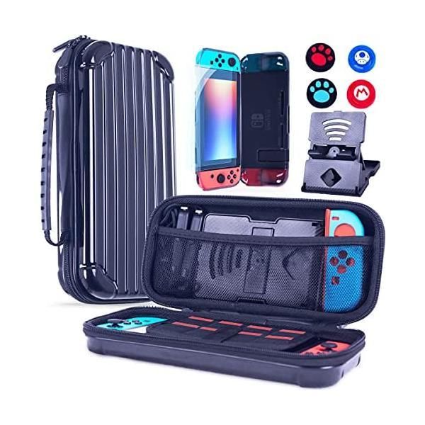 Switchケース ニンテンドースイッチ ケース amzRose 5in1 収納ケース（黒） + TPU Switch ケース (黒)