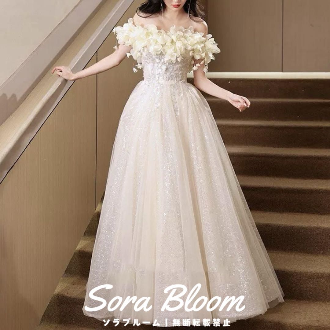 お花のデザインがオシャレでゴージャスなオフショルロングドレス大人 おとなかわいい スカート モード系ロマンチックドレス クラシカルワンピース